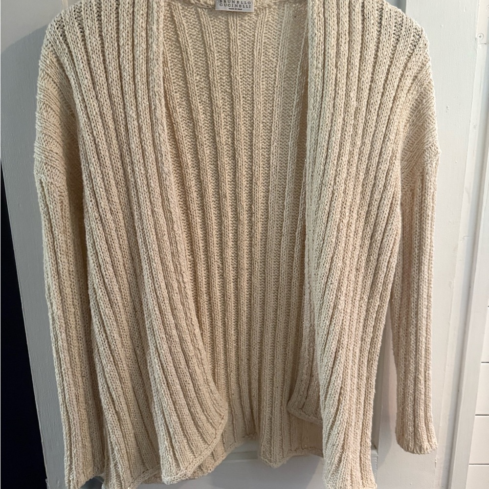 Brunello Cucinelli Cream Ribbed Cardigan Sweater